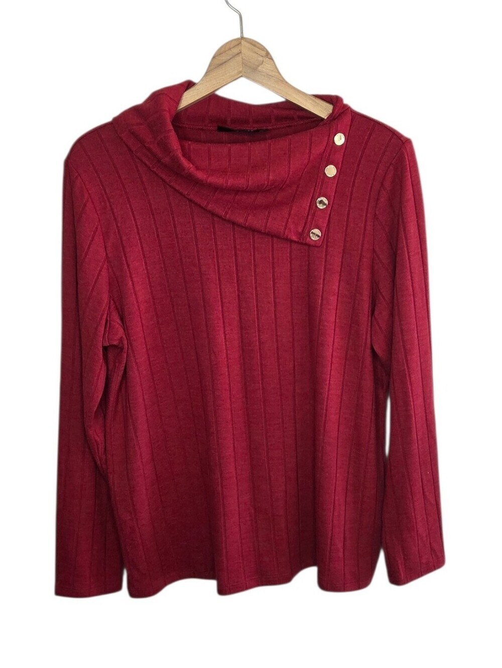 Rafaella Red Snap Cowl Neck Wide Rib Sweater Size Large
